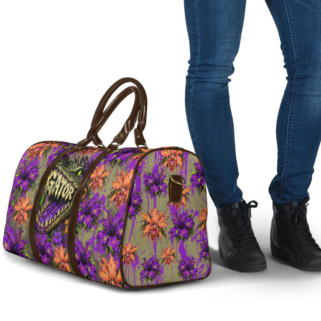 Florida Gator Wild Airboat Travel Bag Tropical Hibiscus Floral Graffiti Paint Splatter Art