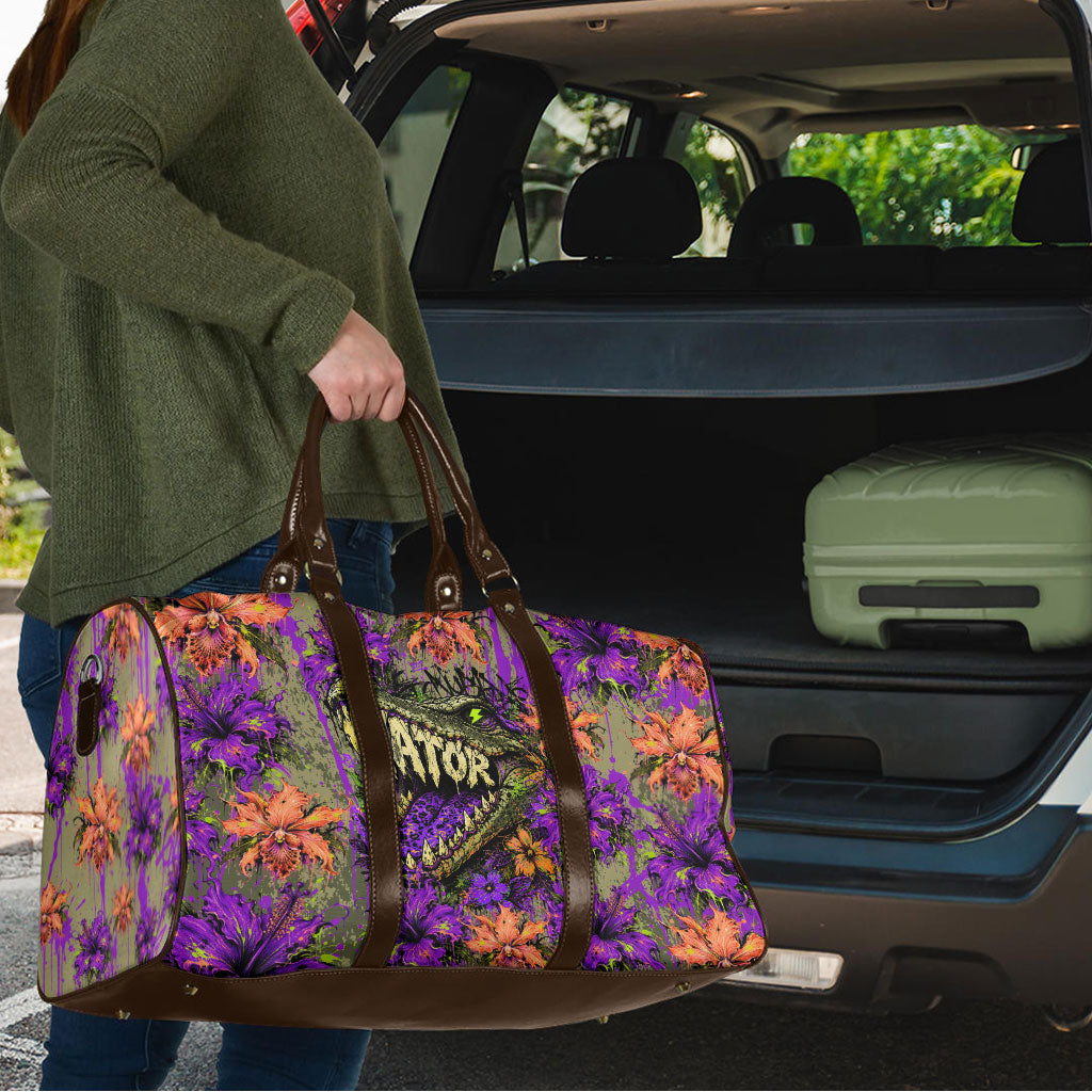Florida Gator Wild Airboat Travel Bag Tropical Hibiscus Floral Graffiti Paint Splatter Art