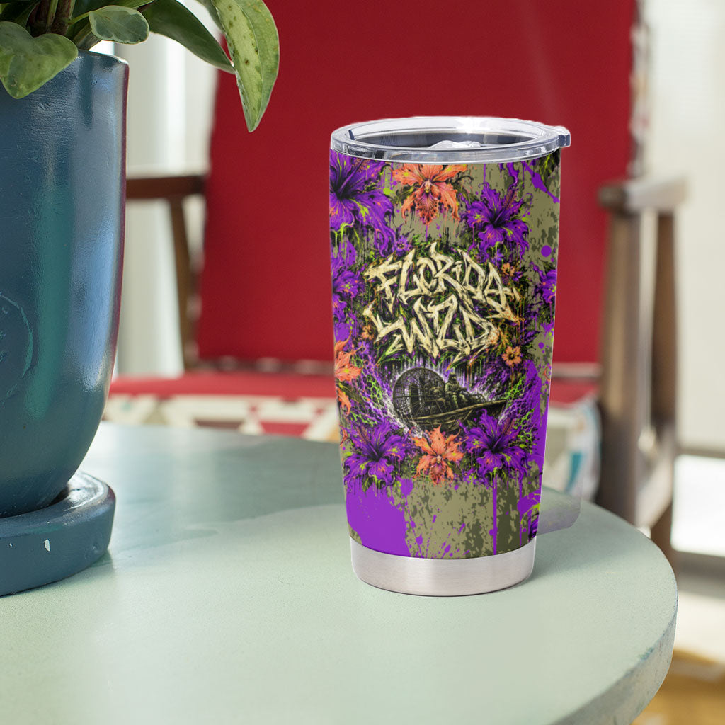 Florida Gator Wild Airboat Tumbler Cup Tropical Hibiscus Floral Graffiti Paint Splatter Art