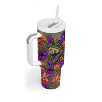 Florida Gator Wild Airboat Tumbler With Handle Tropical Hibiscus Floral Graffiti Paint Splatter Art