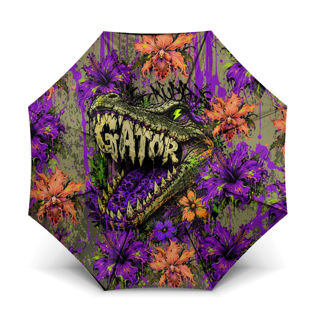 Florida Gator Wild Airboat Umbrella Tropical Hibiscus Floral Graffiti Paint Splatter Art