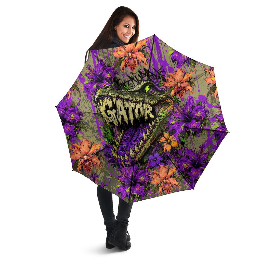 Florida Gator Wild Airboat Umbrella Tropical Hibiscus Floral Graffiti Paint Splatter Art