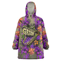 Florida Gator Wild Airboat Wearable Blanket Hoodie Tropical Hibiscus Floral Graffiti Paint Splatter Art
