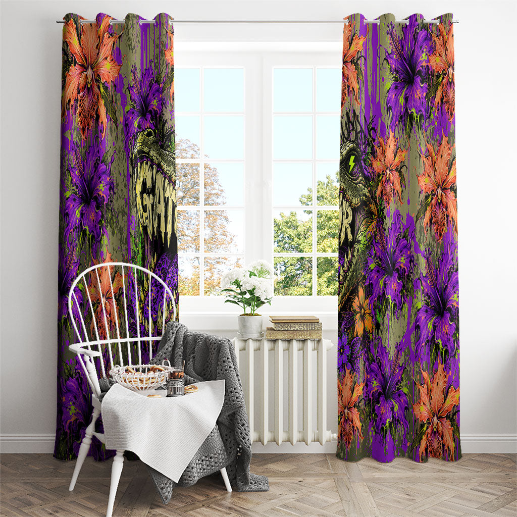 Florida Gator Wild Airboat Window Curtain Tropical Hibiscus Floral Graffiti Paint Splatter Art