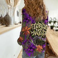 Florida Gator Wild Airboat Women Casual Shirt Tropical Hibiscus Floral Graffiti Paint Splatter Art