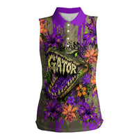 Florida Gator Wild Airboat Women Sleeveless Polo Shirt Tropical Hibiscus Floral Graffiti Paint Splatter Art