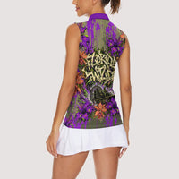 Florida Gator Wild Airboat Women Sleeveless Polo Shirt Tropical Hibiscus Floral Graffiti Paint Splatter Art