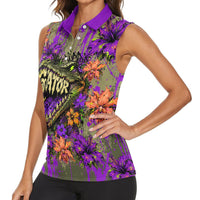 Florida Gator Wild Airboat Women Sleeveless Polo Shirt Tropical Hibiscus Floral Graffiti Paint Splatter Art