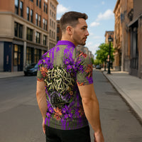 Florida Gator Wild Airboat Zipper Polo Shirt Tropical Hibiscus Floral Graffiti Paint Splatter Art