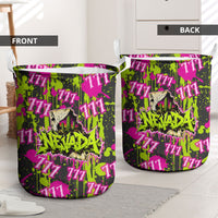 Nevada Battle Born The Silver State 777 Laundry Basket Vibrant Lime Pink Splatter Punk Rock Bull Skull Art
