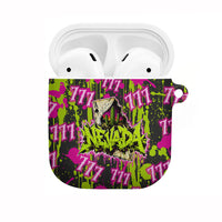 Nevada Battle Born The Silver State 777 AirPods Case Vibrant Lime Pink Splatter Punk Rock Bull Skull Art