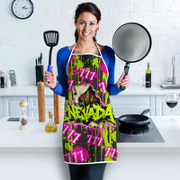 Nevada Battle Born The Silver State 777 Apron Vibrant Lime Pink Splatter Punk Rock Bull Skull Art