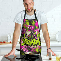 Nevada Battle Born The Silver State 777 Apron Vibrant Lime Pink Splatter Punk Rock Bull Skull Art