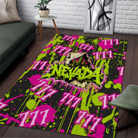 Nevada Battle Born The Silver State 777 Area Rug Vibrant Lime Pink Splatter Punk Rock Bull Skull Art