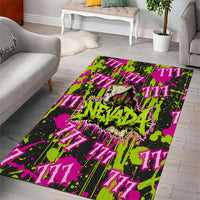 Nevada Battle Born The Silver State 777 Area Rug Vibrant Lime Pink Splatter Punk Rock Bull Skull Art