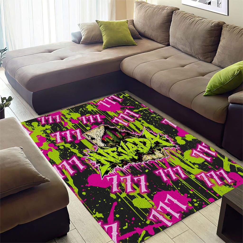 Nevada Battle Born The Silver State 777 Area Rug Vibrant Lime Pink Splatter Punk Rock Bull Skull Art