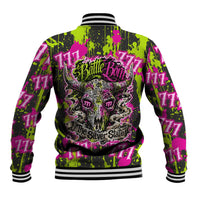 Nevada Battle Born The Silver State 777 Baseball Jacket Vibrant Lime Pink Splatter Punk Rock Bull Skull Art