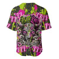 Nevada Battle Born The Silver State 777 Baseball Jersey Vibrant Lime Pink Splatter Punk Rock Bull Skull Art