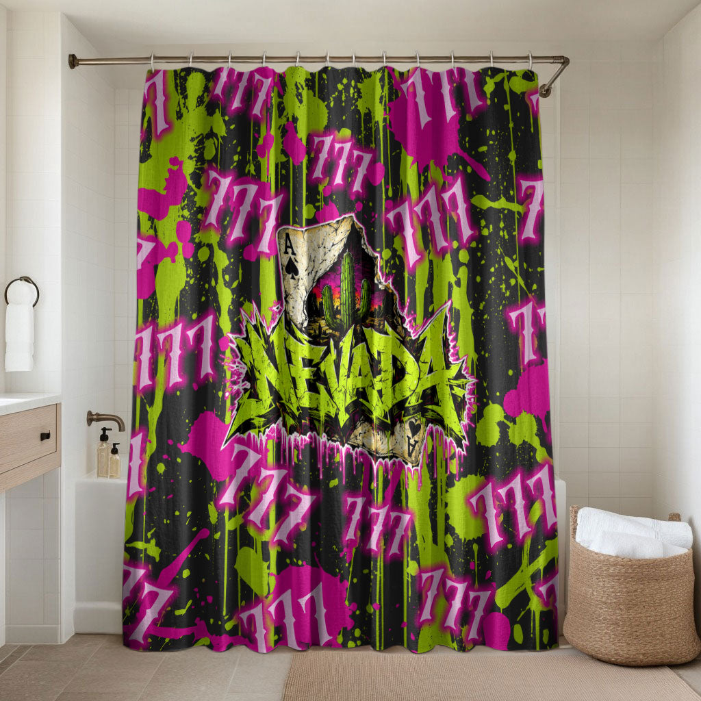 Nevada Battle Born The Silver State 777 Bathroom Set Vibrant Lime Pink Splatter Punk Rock Bull Skull Art