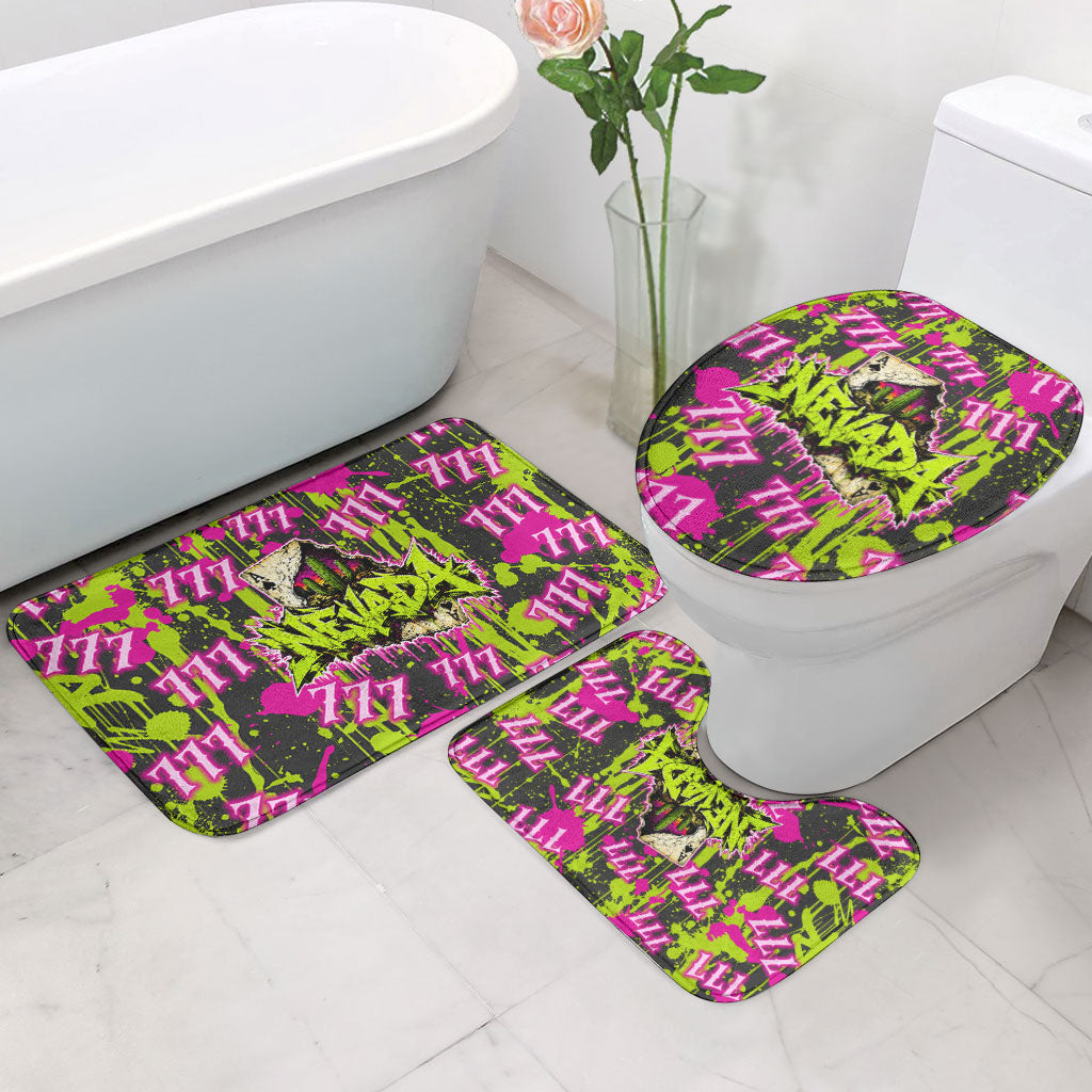 Nevada Battle Born The Silver State 777 Bathroom Set Vibrant Lime Pink Splatter Punk Rock Bull Skull Art