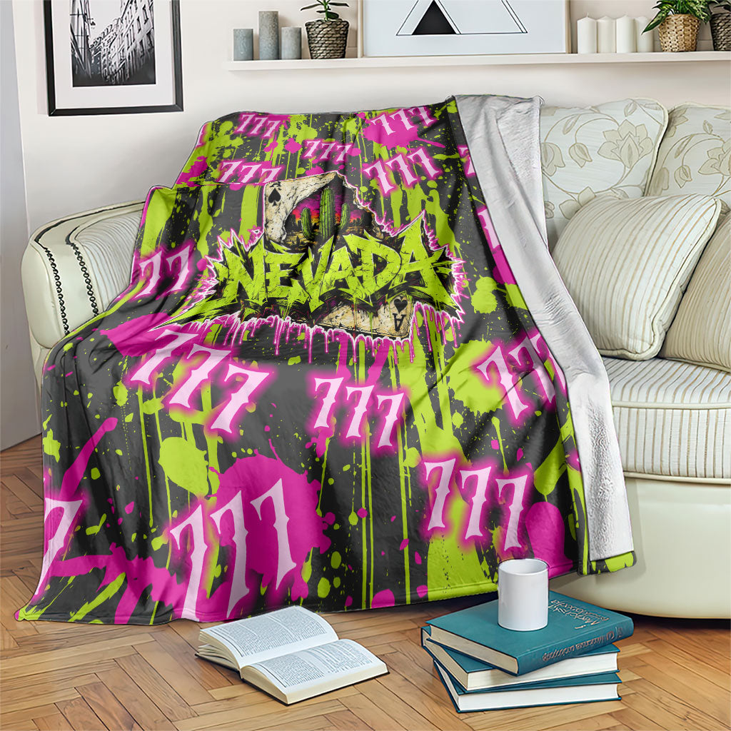 Nevada Battle Born The Silver State 777 Blanket Vibrant Lime Pink Splatter Punk Rock Bull Skull Art