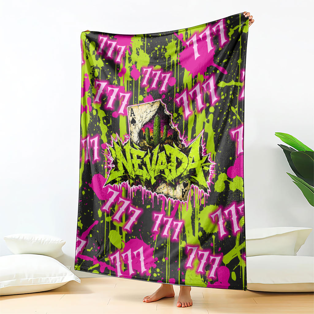 Nevada Battle Born The Silver State 777 Blanket Vibrant Lime Pink Splatter Punk Rock Bull Skull Art