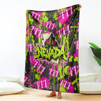 Nevada Battle Born The Silver State 777 Blanket Vibrant Lime Pink Splatter Punk Rock Bull Skull Art
