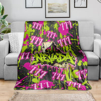 Nevada Battle Born The Silver State 777 Blanket Vibrant Lime Pink Splatter Punk Rock Bull Skull Art