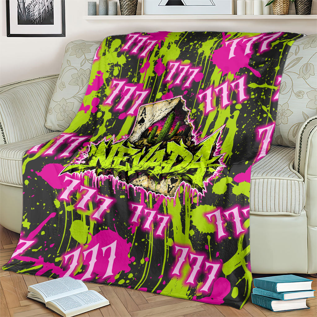 Nevada Battle Born The Silver State 777 Blanket Vibrant Lime Pink Splatter Punk Rock Bull Skull Art