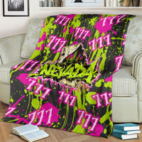 Nevada Battle Born The Silver State 777 Blanket Vibrant Lime Pink Splatter Punk Rock Bull Skull Art