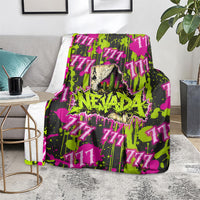Nevada Battle Born The Silver State 777 Blanket Vibrant Lime Pink Splatter Punk Rock Bull Skull Art