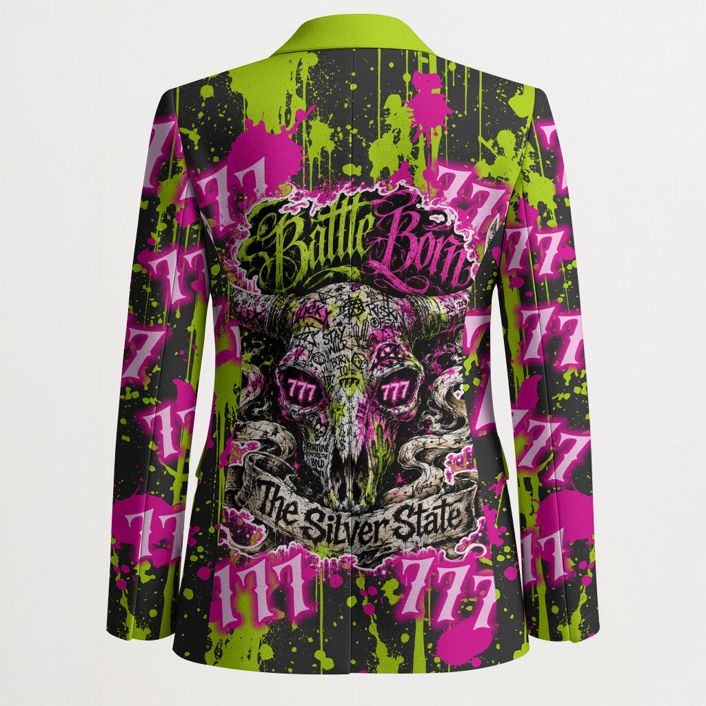 Nevada Battle Born The Silver State 777 Blazer Vibrant Lime Pink Splatter Punk Rock Bull Skull Art