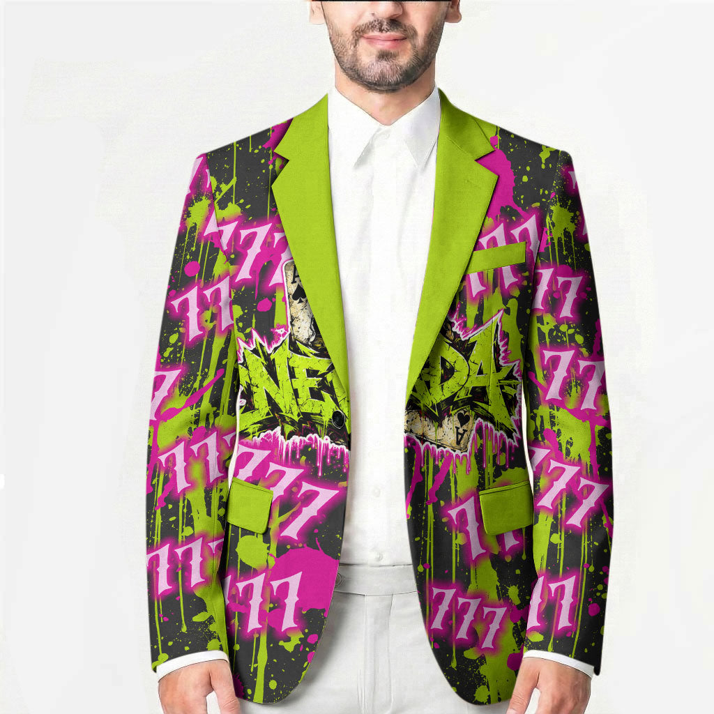 Nevada Battle Born The Silver State 777 Blazer Vibrant Lime Pink Splatter Punk Rock Bull Skull Art
