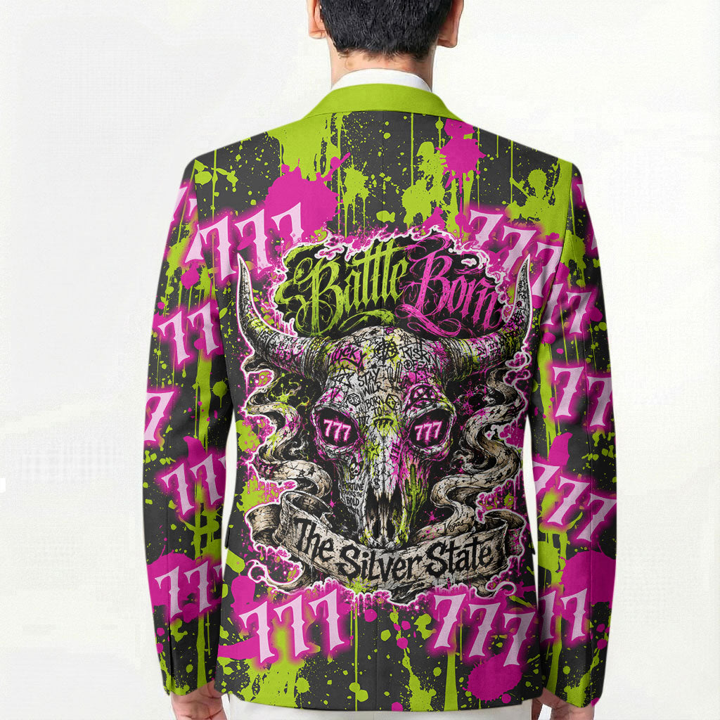 Nevada Battle Born The Silver State 777 Blazer Vibrant Lime Pink Splatter Punk Rock Bull Skull Art