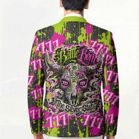 Nevada Battle Born The Silver State 777 Blazer Vibrant Lime Pink Splatter Punk Rock Bull Skull Art