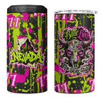 Nevada Battle Born The Silver State 777 4 in 1 Can Cooler Tumbler Vibrant Lime Pink Splatter Punk Rock Bull Skull Art