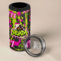 Nevada Battle Born The Silver State 777 4 in 1 Can Cooler Tumbler Vibrant Lime Pink Splatter Punk Rock Bull Skull Art