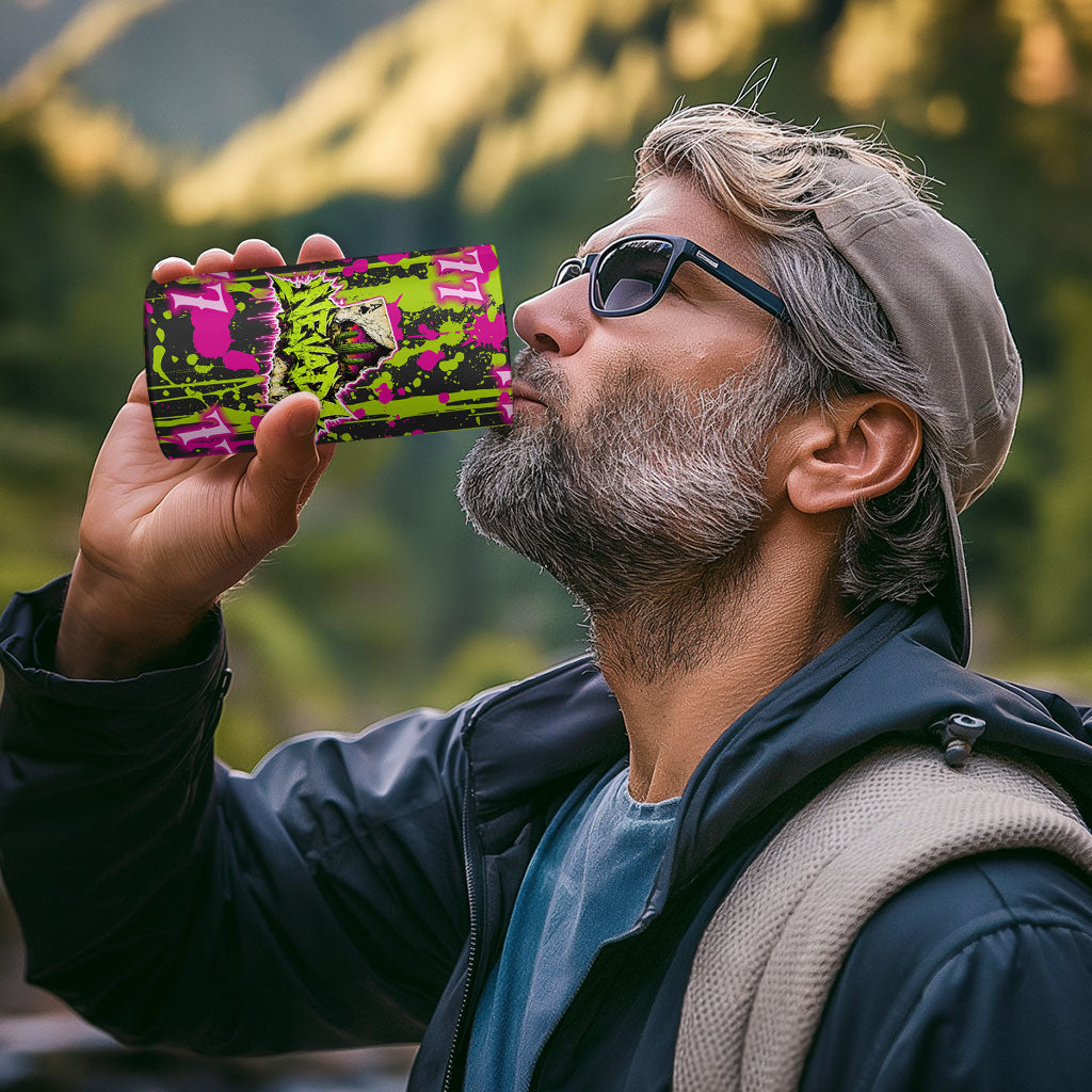 Nevada Battle Born The Silver State 777 4 in 1 Can Cooler Tumbler Vibrant Lime Pink Splatter Punk Rock Bull Skull Art