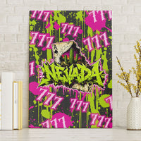 Nevada Battle Born The Silver State 777 Canvas Wall Art Vibrant Lime Pink Splatter Punk Rock Bull Skull Art