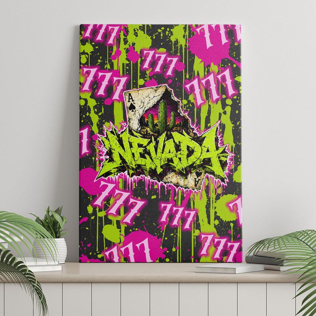 Nevada Battle Born The Silver State 777 Canvas Wall Art Vibrant Lime Pink Splatter Punk Rock Bull Skull Art