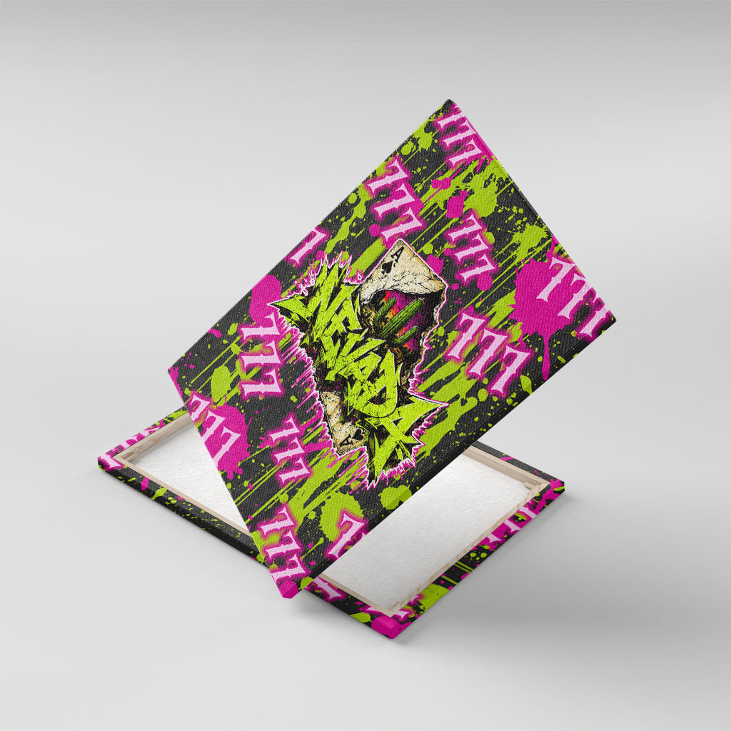 Nevada Battle Born The Silver State 777 Canvas Wall Art Vibrant Lime Pink Splatter Punk Rock Bull Skull Art