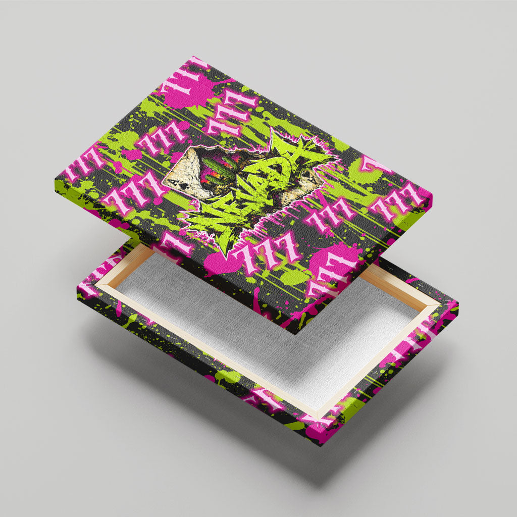 Nevada Battle Born The Silver State 777 Canvas Wall Art Vibrant Lime Pink Splatter Punk Rock Bull Skull Art