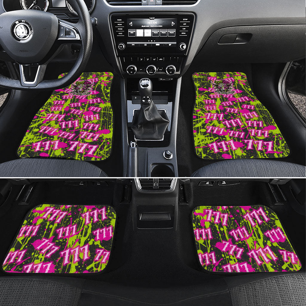 Nevada Battle Born The Silver State 777 Car Mats Vibrant Lime Pink Splatter Punk Rock Bull Skull Art