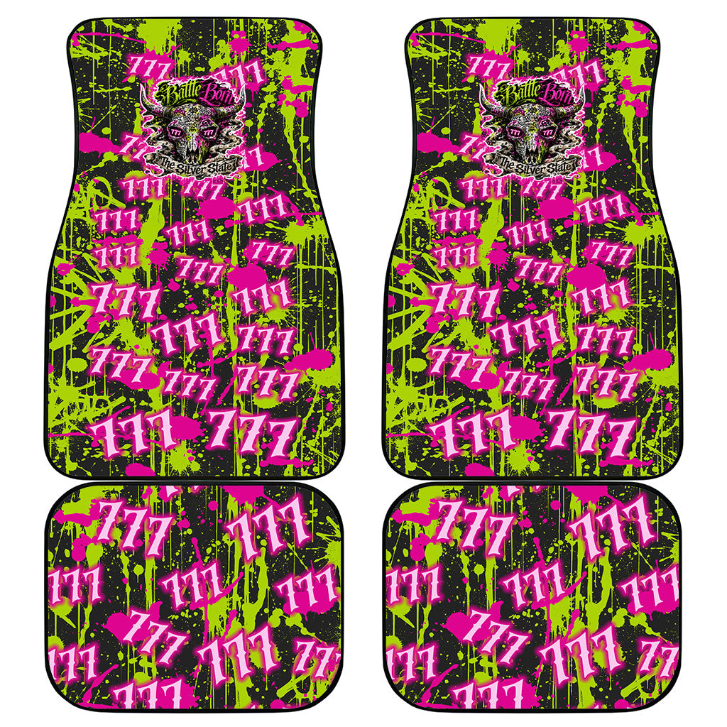 Nevada Battle Born The Silver State 777 Car Mats Vibrant Lime Pink Splatter Punk Rock Bull Skull Art