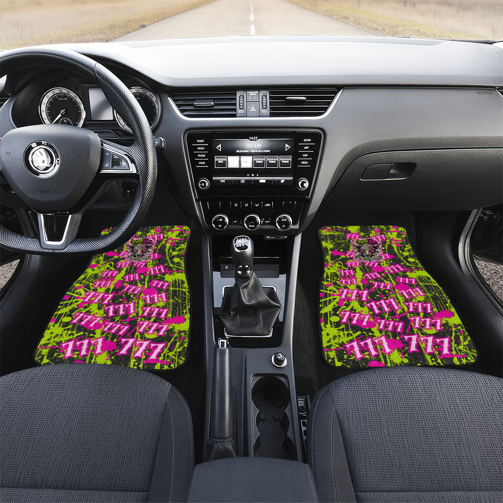 Nevada Battle Born The Silver State 777 Car Mats Vibrant Lime Pink Splatter Punk Rock Bull Skull Art