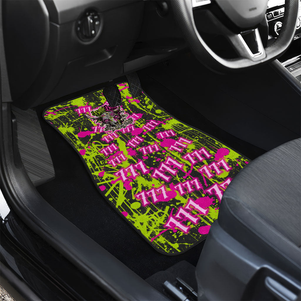 Nevada Battle Born The Silver State 777 Car Mats Vibrant Lime Pink Splatter Punk Rock Bull Skull Art