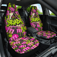 Nevada Battle Born The Silver State 777 Car Seat Cover Vibrant Lime Pink Splatter Punk Rock Bull Skull Art