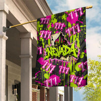 Nevada Battle Born The Silver State 777 Garden Flag Vibrant Lime Pink Splatter Punk Rock Bull Skull Art
