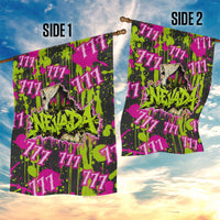 Nevada Battle Born The Silver State 777 Garden Flag Vibrant Lime Pink Splatter Punk Rock Bull Skull Art