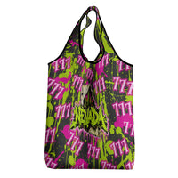 Nevada Battle Born The Silver State 777 Grocery Bag Vibrant Lime Pink Splatter Punk Rock Bull Skull Art